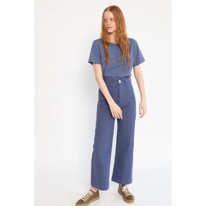JESSE KAMM Mechanic's Blue Cotton Canvas High Rise Wide Leg Sailor Pants, Size 0